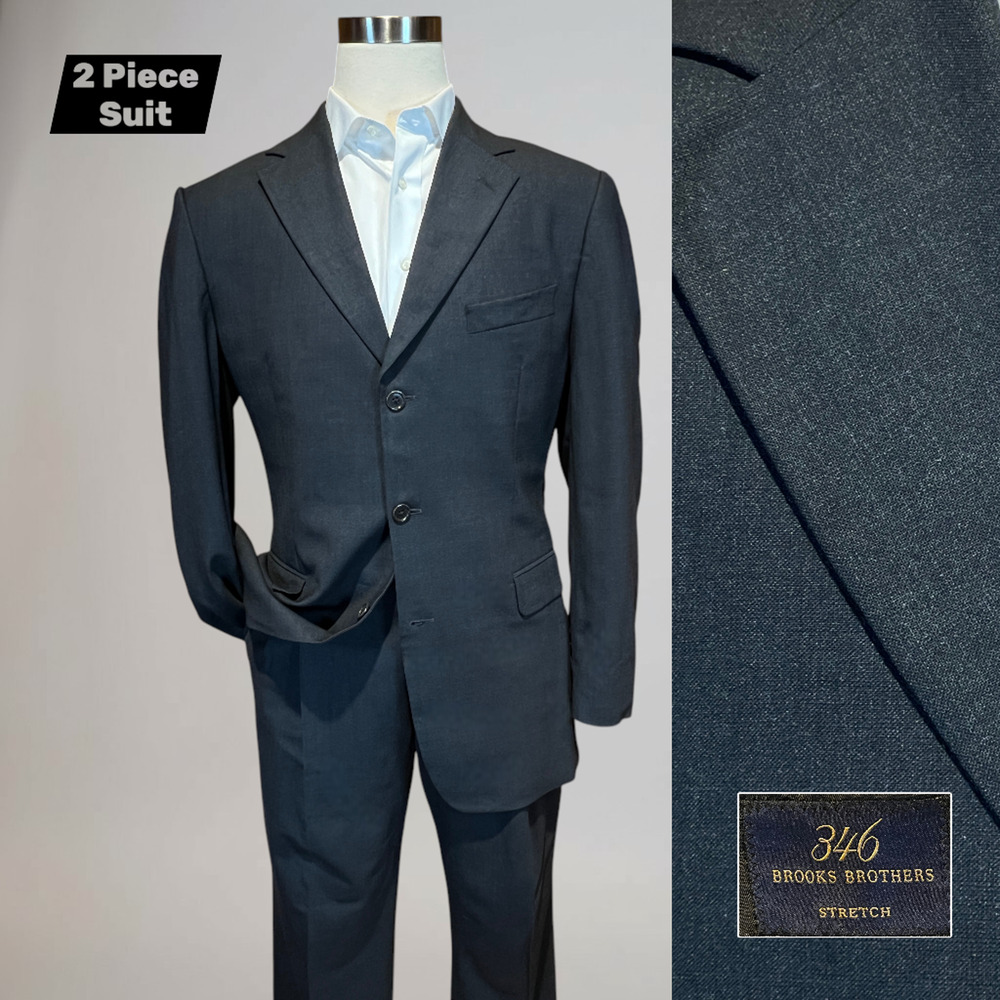 Brooks Brothers 346 40-41L 35x29.5 Charcoal Gray Suit 3 Btn Stretch